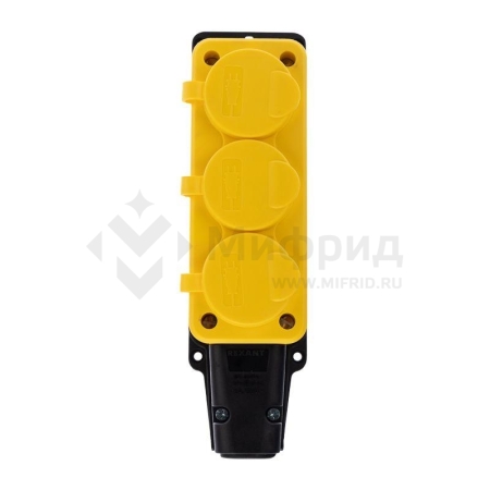Розетка штепсельная трехместная влагозащищенная с заземл. 16А IP54 каучук желт. Rexant 111-126