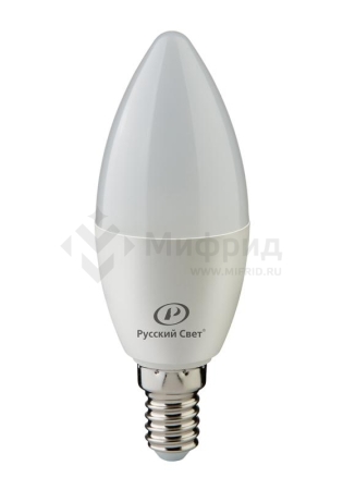 Лампа светодиодная RS LED C37 E14 8W 220-240V 8Вт свеча матовая 4000К нейтр. бел. E14 800лм 220-240В Ra90 Русский Свет 15010545059