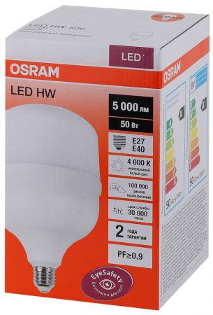 Лампа светодиодная LED HW 50Вт T матовая 4000К нейтр. бел. E27 /E40 5000лм 140-265В угол пучка 200град. PF>/=09 (замена 500Вт) OSRAM 4058075576858 Лампа светодиодная LED HW 50Вт T матовая 4000К нейтр. бел. E27 /E40 5000лм 140-265В угол пучка 200град. PF>/=09 (замена 500Вт) OSRAM 4058075576858