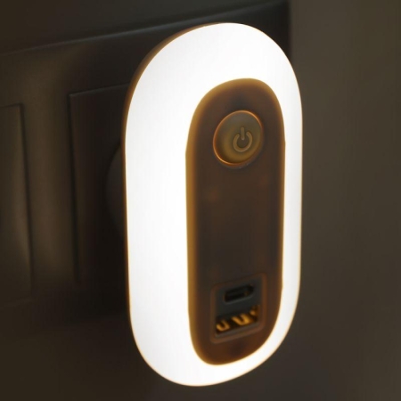 Светильник светодиодный ночник LED USB+TypeC 220В NL-267 Camelion 15384