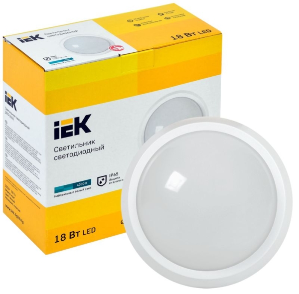 Светильник светодиодный ДПО 5050 18Вт 4000К IP65 круг бел. IEK LDPO0-5050-18-4000-K01