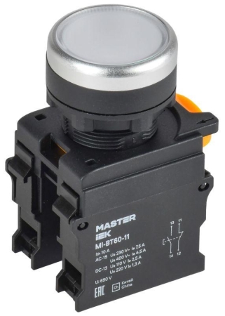 Кнопка d22мм 1НО+1НЗ MASTER бел. IEK MI-BT60-11-3-22-K01 Кнопка d22мм 1НО+1НЗ MASTER бел. IEK MI-BT60-11-3-22-K01