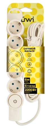 Фильтр сетевой 5х5м с/з с выкл 2кВт 10А/2 сл. кость Duwi 32573 4 Фильтр сетевой 5х5м с/з с выкл 2кВт 10А/2 сл. кость Duwi 32573 4
