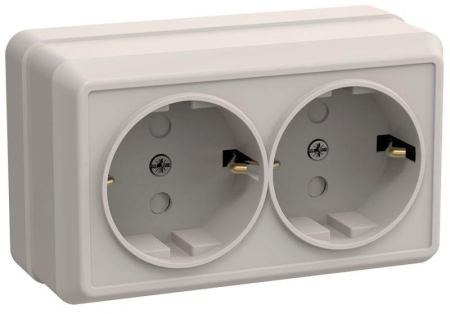 Розетка 2-м ОП Октава РСш22-3-ОКм 16А IP20 с заземл. защ. шторки крем. GENERICA ERO24-K33-16-DC