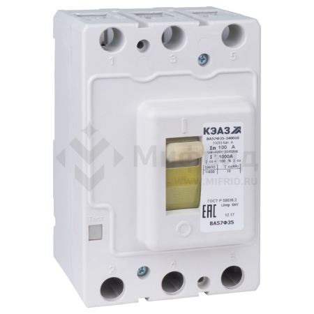Выключатель автоматический 3п 200А 2000Im 15кА ВА57Ф35-340010 УХЛ3 400В AC КЭАЗ 109314