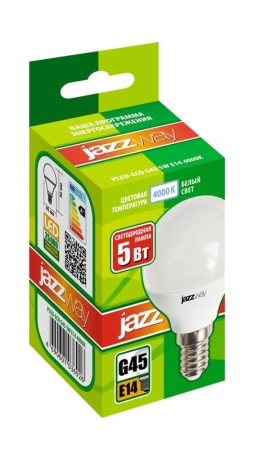 Лампа светодиодная PLED-ECO 5Вт G45 шар матовая 4000К нейтр. бел. E14 400лм 230В 50Гц JazzWay 1036926A Лампа светодиодная PLED-ECO 5Вт G45 шар матовая 4000К нейтр. бел. E14 400лм 230В 50Гц JazzWay 1036926A