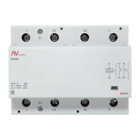 Контактор модульный КМ 80А 2NO+2NC 230В AC (6 мод.) AVERES EKF km-av-6-80-22-230V Контактор модульный КМ 80А 2NO+2NC 230В AC (6 мод.) AVERES EKF km-av-6-80-22-230V