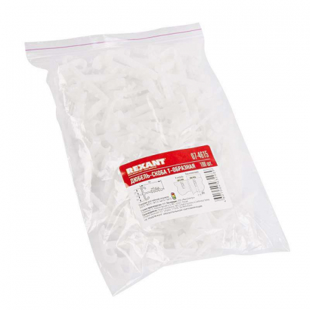 Дюбель-хомут Т-образный для двух плоских кабелей 2х12 КФ (уп.100шт) Rexant 07-4615 Дюбель-хомут Т-образный для двух плоских кабелей 2х12 КФ (уп.100шт) Rexant 07-4615