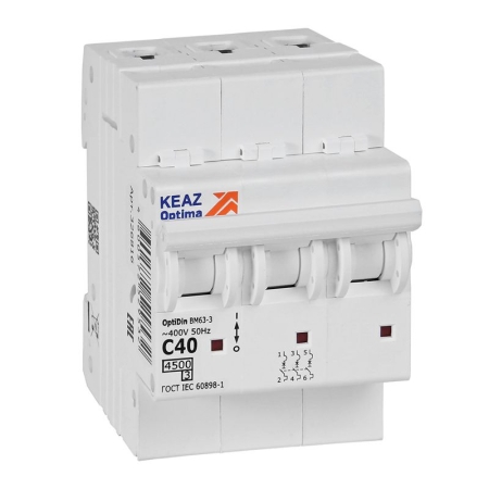 Выключатель автоматический модульный 3п C 40А OptiDin BM63-3C40-4.5-УХЛ3 КЭАЗ 326816