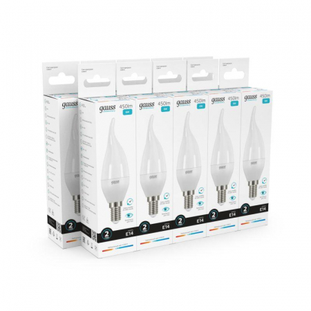 Лампа светодиодная Elementary 6Вт свеча на ветру 4100К нейтр. бел. E14 450лм GAUSS 34126 Лампа светодиодная Elementary 6Вт свеча на ветру 4100К нейтр. бел. E14 450лм GAUSS 34126