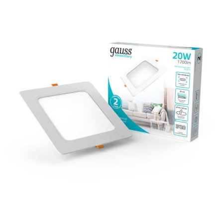 Светильник Elementary Downlight 20Вт 4000К IP20 1700лм 170-260В 170х26 квадрат монтаж бел. LED GAUSS 998420218 Светильник Elementary Downlight 20Вт 4000К IP20 1700лм 170-260В 170х26 квадрат монтаж бел. LED GAUSS 998420218