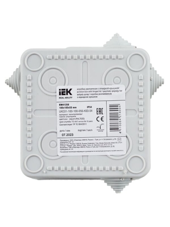 Коробка распаячная ОП 100х100х50 IP54 КМ41256 откид. крышка 8 вводов (7035) IEK UKO31-100-100-050-K03-54