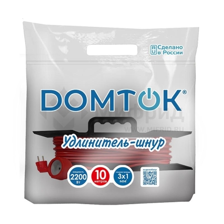 Удлинитель-шнур на рамке 1х10м с заземл. 10А IP20 2.2кВт ПВС 3х1 DOMTOK 2478