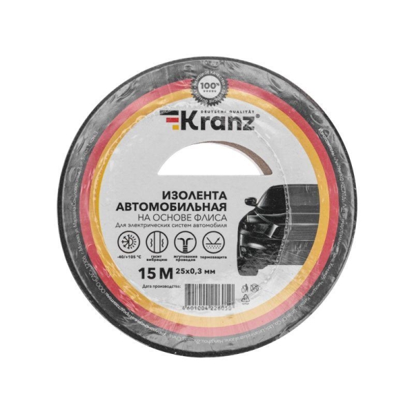 Изолента автомобильная флис 0.3х25мм 15м Kranz KR-09-2906-1 Изолента автомобильная флис 0.3х25мм 15м Kranz KR-09-2906-1
