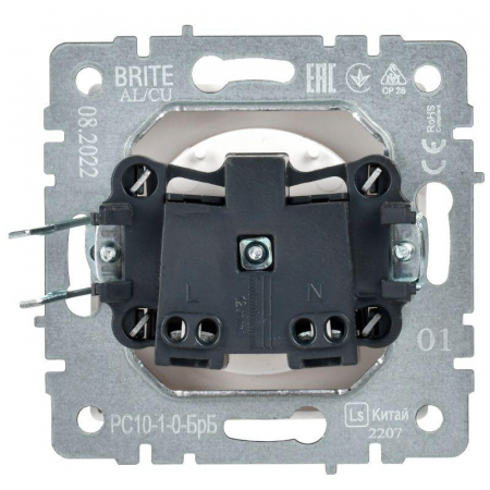 Розетка BRITE РС10-1-0-БрБ 10А без заземл. без защ. шторок механизм бел. IEK BR-R10-10-K01