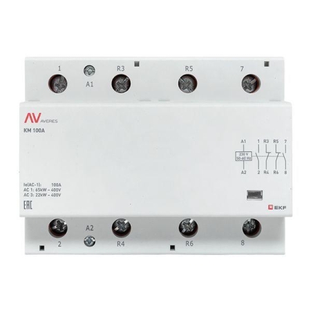 Контактор модульный КМ 100А 2NO+2NC 230В AC (6 мод.) AVERES EKF km-av-6-100-22-230V Контактор модульный КМ 100А 2NO+2NC 230В AC (6 мод.) AVERES EKF km-av-6-100-22-230V