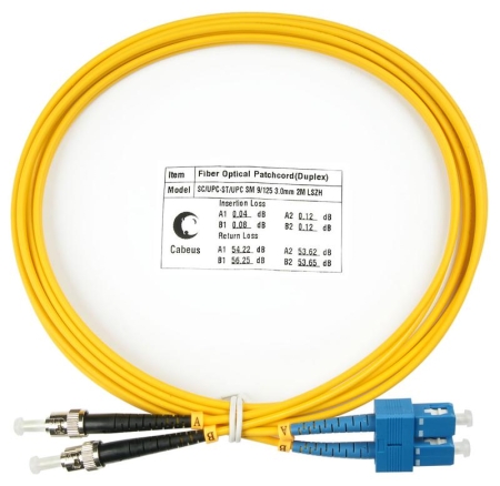Шнур оптический FOP(d)-9-SC-ST-2m duplex SC-ST 9/125 sm 2м LSZH Cabeus 7544c Шнур оптический FOP(d)-9-SC-ST-2m duplex SC-ST 9/125 sm 2м LSZH Cabeus 7544c