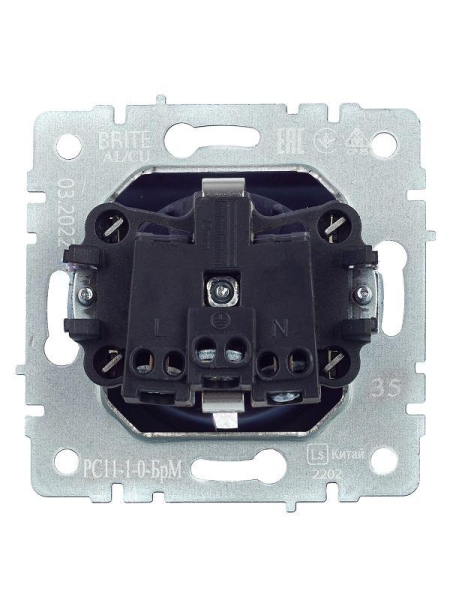 Розетка 1-м СП BRITE РС11-1-0-БрМ 16А с заземл. без защ. шторки механизм маренго IEK BR-R11-16-K35 Розетка 1-м СП BRITE РС11-1-0-БрМ 16А с заземл. без защ. шторки механизм маренго IEK BR-R11-16-K35