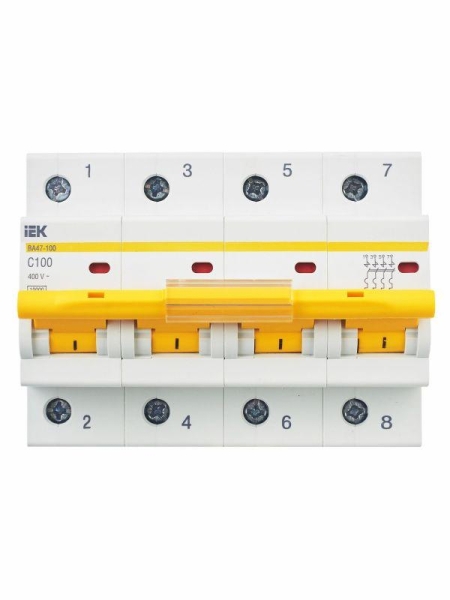 Выключатель автоматический модульный 4п C 100А 10кА ВА47-100 KARAT IEK MVA40-4-100-C Выключатель автоматический модульный 4п C 100А 10кА ВА47-100 KARAT IEK MVA40-4-100-C
