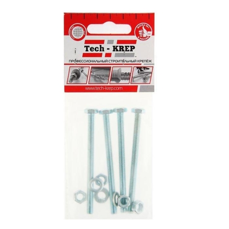 Болт с шестигранной головкой М6х80 DIN 933 + гайка + шайба оцинк. (уп.4шт) Tech-Krep/Zitar 112721