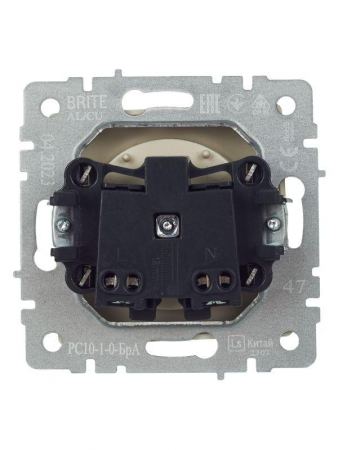 Розетка BRITE РС10-1-0-БрА 10А без заземл. без защ. шторок механизм алюм. IEK BR-R10-10-K47 Розетка BRITE РС10-1-0-БрА 10А без заземл. без защ. шторок механизм алюм. IEK BR-R10-10-K47