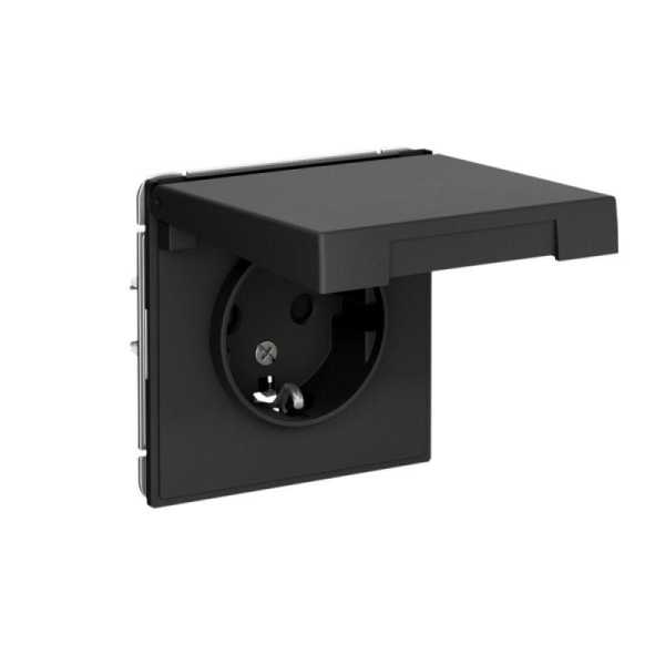 Розетка ArtGallery 16А IP44 с заземл. защ. шторки с крышкой механизм карбон SE GAL441046