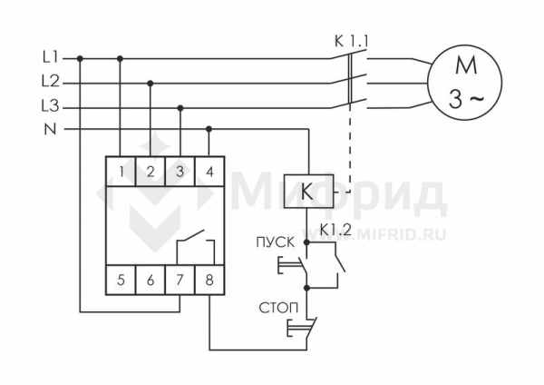 Реле контроля наличия асимметрии и чередования фаз CKF-B монтаж на DIN-рейке 35мм; задержка отключения 3-5с; 3х230В+N 2А 1Z F&F EA04.002.002