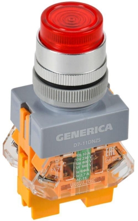 Кнопка D7-11DNZS d22мм 1НО+1НЗ с подсветкой и фиксацией красн. GENERICA BBT50-11DNZS-3-11-K04-G Кнопка D7-11DNZS d22мм 1НО+1НЗ с подсветкой и фиксацией красн. GENERICA BBT50-11DNZS-3-11-K04-G