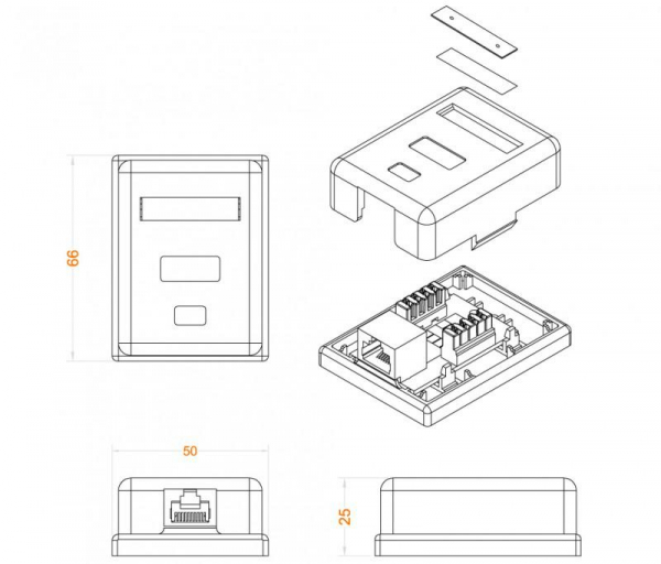 Розетка компьютерная 1-м ОП Dual IDC SB1-1-8P8C-C5e-WH RJ45 (8P8C) кат.5E Hyperline 430230