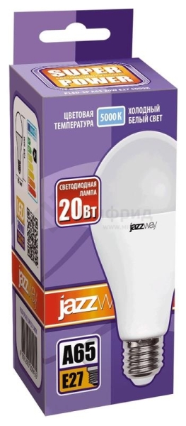 Лампа светодиодная PLED-SP 20Вт A60 5000К холод. бел. E27 JazzWay 5009462A