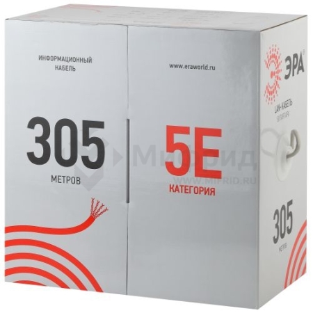 Кабель витая пара U/UTP кат.5E 2х2х24AWG solid CU PVC сер. (м) U-2-PVC Эра Б0044428