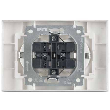 Розетка 2-м СП BRITE РСПл12-3-БрАБ 16А в сборе с заземл. без защ. шторок плоская арктич. бел. IEK BR-R27-16-K91-F