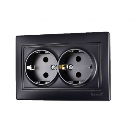 Розетка 2-м СП Mira 16А IP20 с заземл. керамика черн. бархат LEZARD 701-4242-127 Розетка 2-м СП Mira 16А IP20 с заземл. керамика черн. бархат LEZARD 701-4242-127