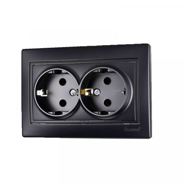 Розетка 2-м СП Mira 16А IP20 с заземл. керамика черн. бархат LEZARD 701-4242-127 Розетка 2-м СП Mira 16А IP20 с заземл. керамика черн. бархат LEZARD 701-4242-127