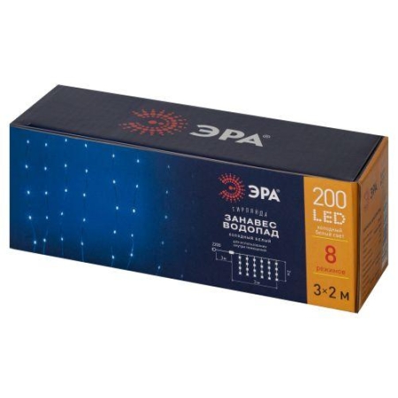 Гирлянда светодиодная "Занавес водопад" 3х2м 200LED холод. бел. IP20 ENIN-200WD Эра Б0060417 Гирлянда светодиодная "Занавес водопад" 3х2м 200LED холод. бел. IP20 ENIN-200WD Эра Б0060417