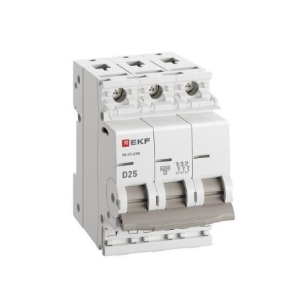 Выключатель автоматический модульный 3п D 25А 6кА ВА 47-63N PROxima EKF M636325D Выключатель автоматический модульный 3п D 25А 6кА ВА 47-63N PROxima EKF M636325D