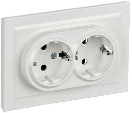 Розетка 2-м СП BRITE РСш12-3-БрБ 16А в сборе с заземл. защ. шторки бел. IEK BR-R24-16-K01-F-PRO