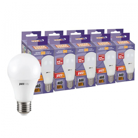 Лампа светодиодная PLED-SP 12Вт A60 3000К тепл. бел. E27 230В 50Гц (уп.10шт) JazzWay 1034052 Лампа светодиодная PLED-SP 12Вт A60 3000К тепл. бел. E27 230В 50Гц (уп.10шт) JazzWay 1034052