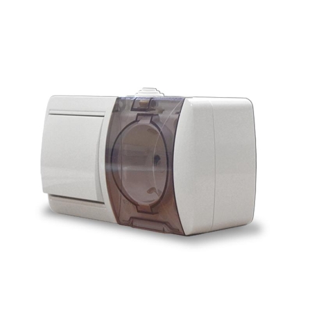 Блок ОП Клио 1-кл. выкл. 10А + розетка 1-м 16А 250В с заземл. с прозр. крышкой бел. Universal К2237