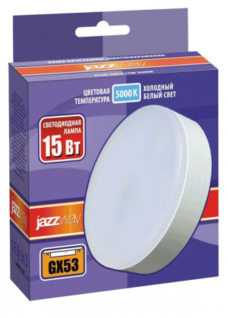 Лампа светодиодная PLED-GX53 15Вт таблетка матовая 5000К холод. бел. GX53 1300лм 230В JazzWay 2855466 Лампа светодиодная PLED-GX53 15Вт таблетка матовая 5000К холод. бел. GX53 1300лм 230В JazzWay 2855466