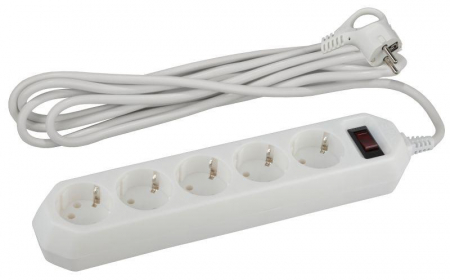 Удлинитель с сетевым фильтром 5х3м с заземл. 10А IP20 USF-5es-3m-W ПВС 3х0.75 с выкл. бел. Эра Б0019033 Удлинитель с сетевым фильтром 5х3м с заземл. 10А IP20 USF-5es-3m-W ПВС 3х0.75 с выкл. бел. Эра Б0019033