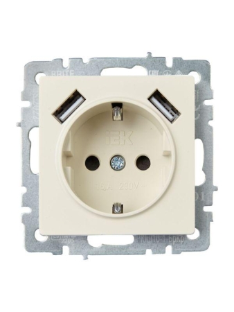 Розетка BRITE РЮш10-1-БрКр 16А с USB A+A 2.1А с заземл. защ. шторки механизм беж. IEK BR-R14-16-U21-D21-K10 Розетка BRITE РЮш10-1-БрКр 16А с USB A+A 2.1А с заземл. защ. шторки механизм беж. IEK BR-R14-16-U21-D21-K10