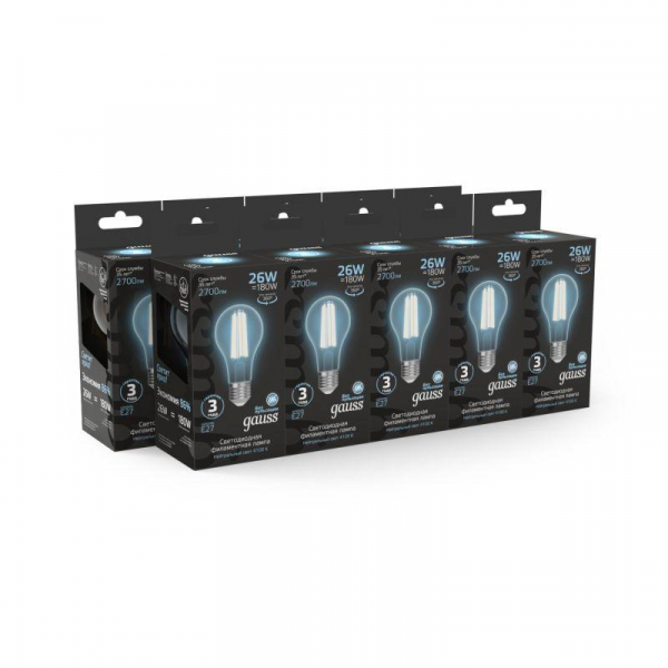 Лампа светодиодная филаментная Black Filament 26Вт A70 грушевидная 4100К нейтр. бел. E27 2700лм GAUSS 102902226 Лампа светодиодная филаментная Black Filament 26Вт A70 грушевидная 4100К нейтр. бел. E27 2700лм GAUSS 102902226