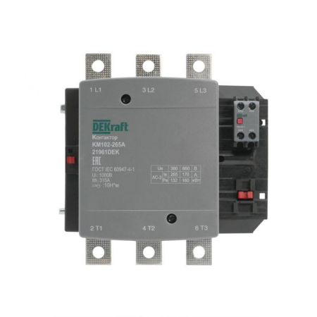 Контактор 265А 220В АС АС3 АС4 1НО+1НЗ КМ-102 DEKraft 21961DEK Контактор 265А 220В АС АС3 АС4 1НО+1НЗ КМ-102 DEKraft 21961DEK