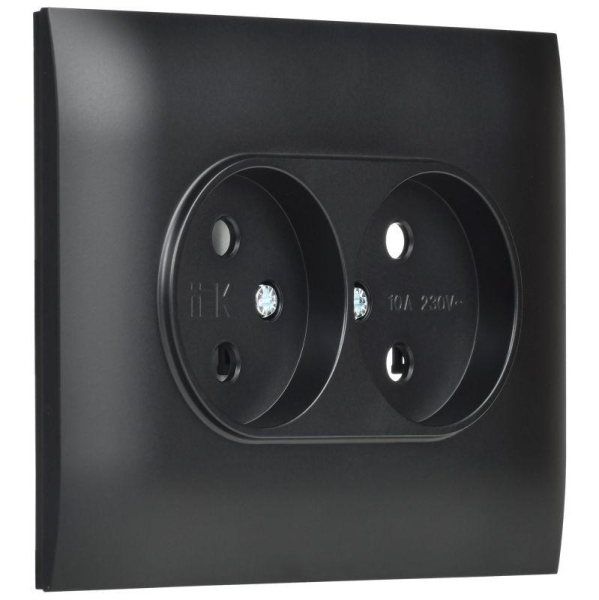 Розетка 2-м SKANDY 10А без заземл. без защ. шторок в сборе SK-R10Bl черн. IEK SK-R20-10-K02-F
