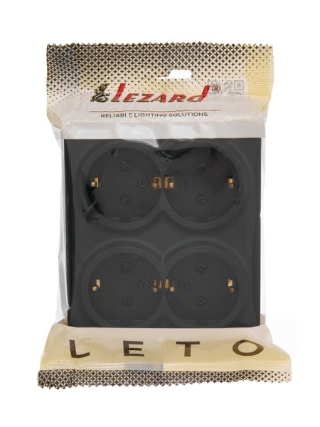 Розетка 4-м ОП LETO с заземл. закрытый корпус ПБТ черн. бархат LEZARD 752-4200-127BDP Розетка 4-м ОП LETO с заземл. закрытый корпус ПБТ черн. бархат LEZARD 752-4200-127BDP