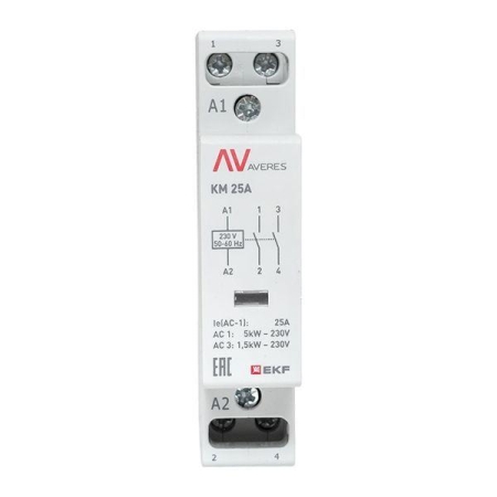 Контактор модульный КМ 25А 2NО 230В AC (1 мод.) AVERES EKF km-av-1-25-20-230V Контактор модульный КМ 25А 2NО 230В AC (1 мод.) AVERES EKF km-av-1-25-20-230V