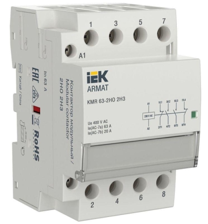 Контактор модульный KMR 63А 230В AC 2НО 2НЗ ARMAT IEK AR-KMR10-063-22-230 Контактор модульный KMR 63А 230В AC 2НО 2НЗ ARMAT IEK AR-KMR10-063-22-230