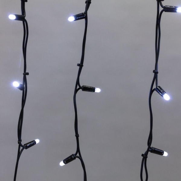 Гирлянда светодиодная "Айсикл" (бахрома) 4х0.6м 128LED бел. 10Вт 230В IP67 эффект мерцания провод каучук черн. (нужен шнур питания 315-000) Neon-Night 255-235