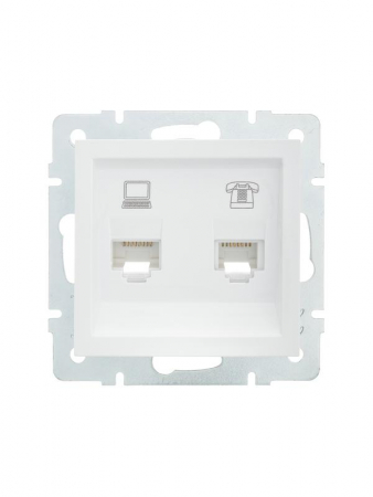 Розетка компьютерная + телефонная 1-м СП Vesna механизм бел. LEZARD 742-0288-143 Розетка компьютерная + телефонная 1-м СП Vesna механизм бел. LEZARD 742-0288-143